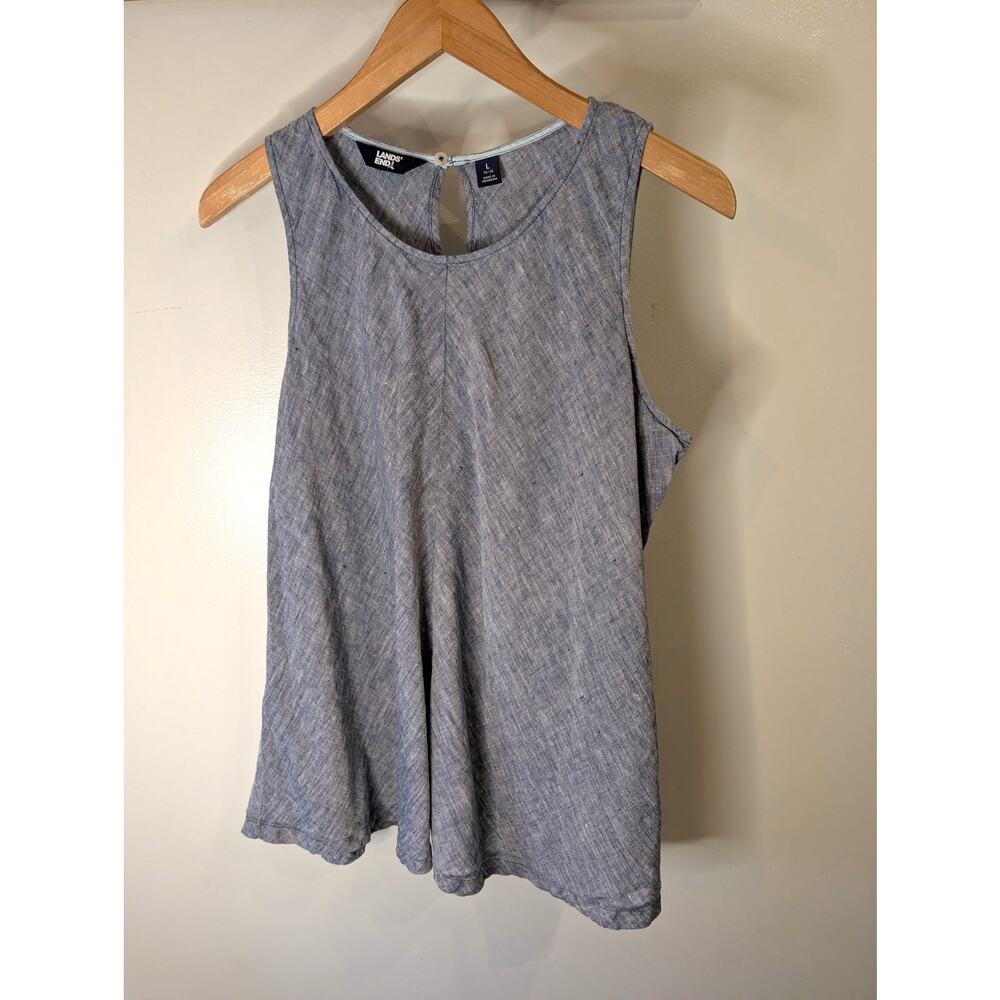 Lands' End 100% Linen Tank Top Chambray Blue Heather Swing Fit Large